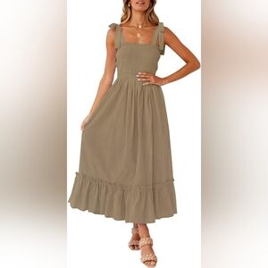 Boho Spaghetti Strap Square Neck Ruffle A Line Maxi Dress (B2-9)